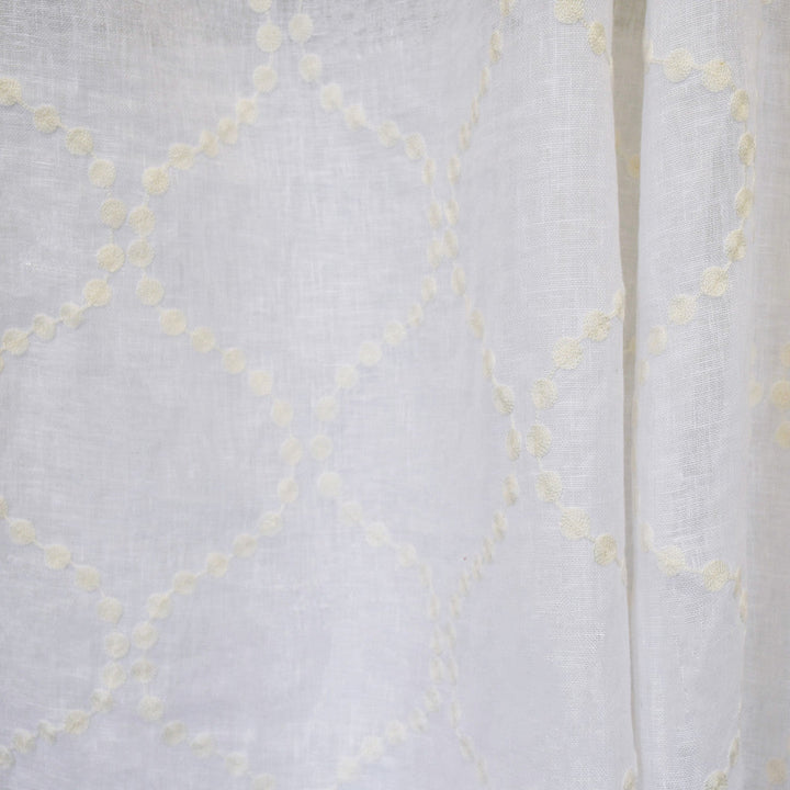 S2611 Winter White by Greenhouse Designer Fabric S33: Statement Window 100% Linen With 100% Viscose Embroidery India Drapery double rubs </p><p>Repeat: 6.85" H, 8" V 52" - Swanky Fabrics -