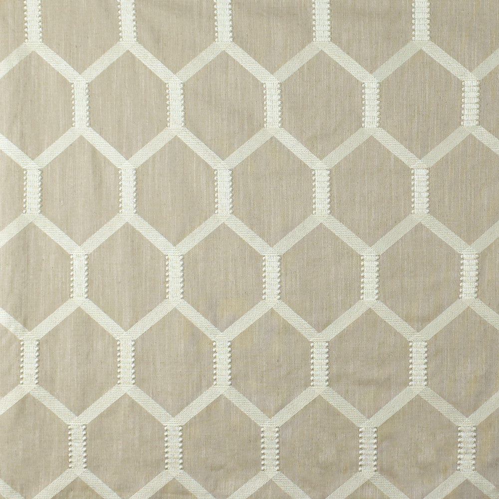 S2657 Oyster by Greenhouse Designer Fabric S34: Statement Embroideries 70% Viscose, 30% Linen With 100% Viscose Embroidery India 9,000 double rubs </p><p>Repeat: 5.43" H, 9.21" V 52" - Swanky Fabrics -
