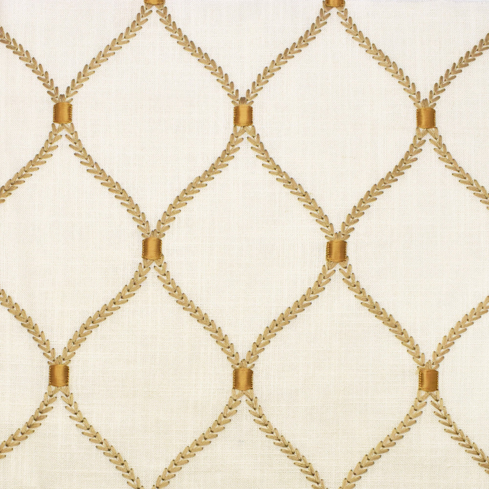 S2677 Gilded by Greenhouse Designer Fabric S34: Statement Embroideries 70% Rayon, 30% Linen W/ 100% Rayon Embroidery India 9,000 double rubs </p><p>Repeat: 4.25" H, 6.25" V 52" - Swanky Fabrics -