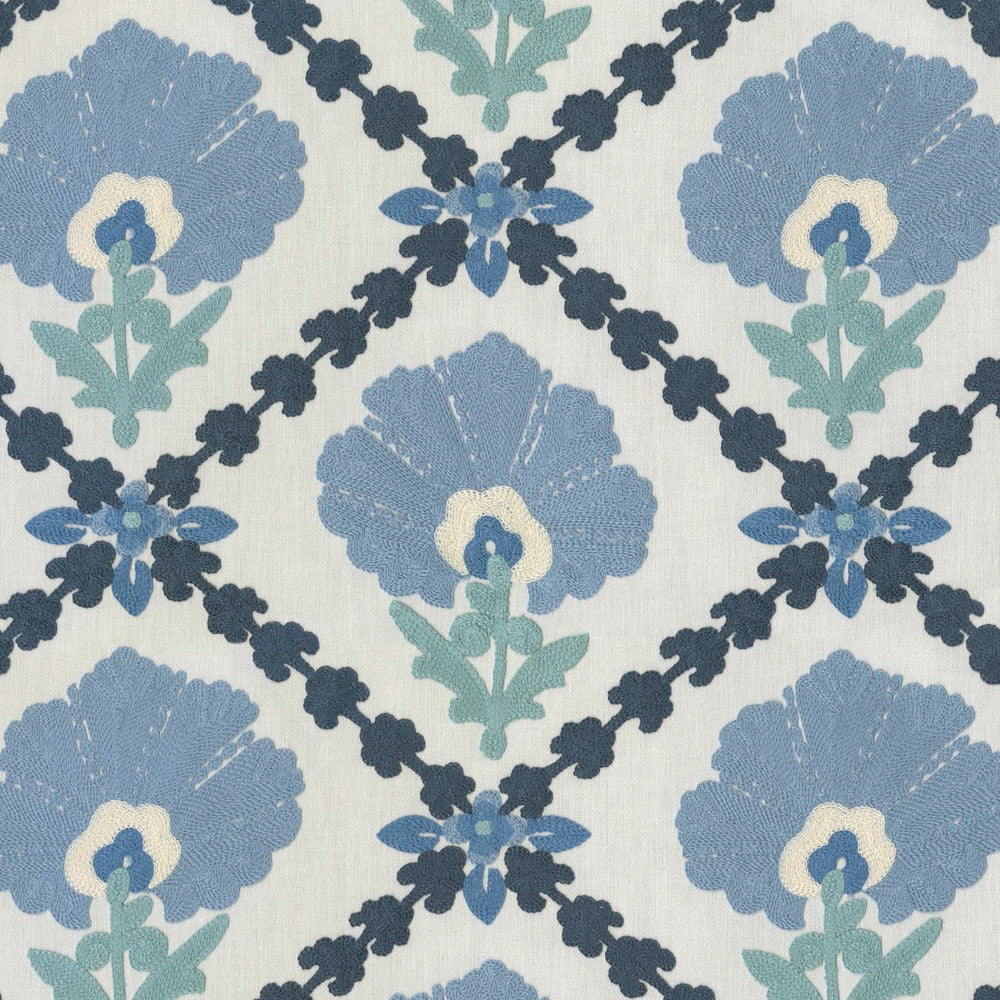 S6253 Porcelain by Greenhouse Designer Fabric 68% Polyester, 21% Linen, 11% Cotton With 100% Cotton Embroidery India 9,000 </p><p>Repeat: 10.7" H, 9.4" V 55" - Swanky Fabrics -