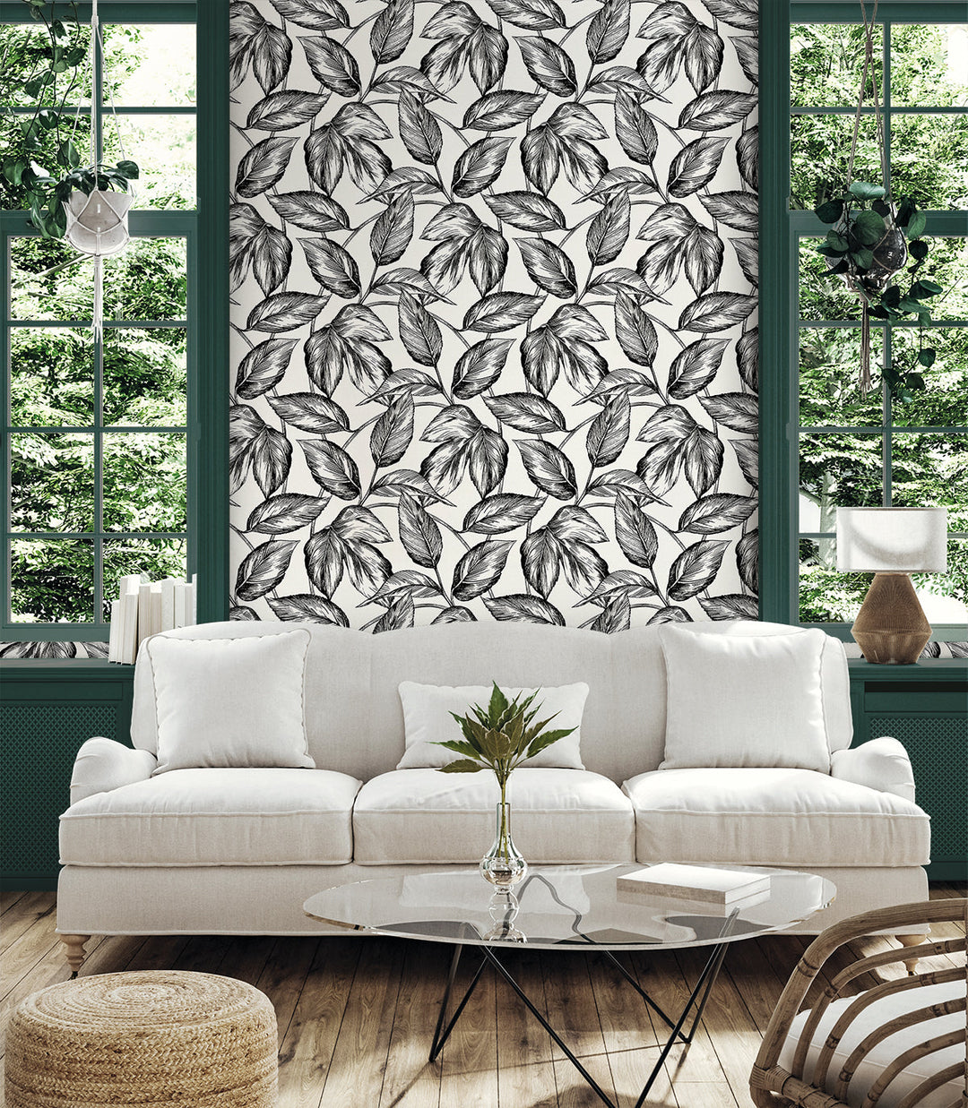 Beckett Sketched Leaves Volcanic Black SC20000 by Seabrook Designs Designer Wallpaper