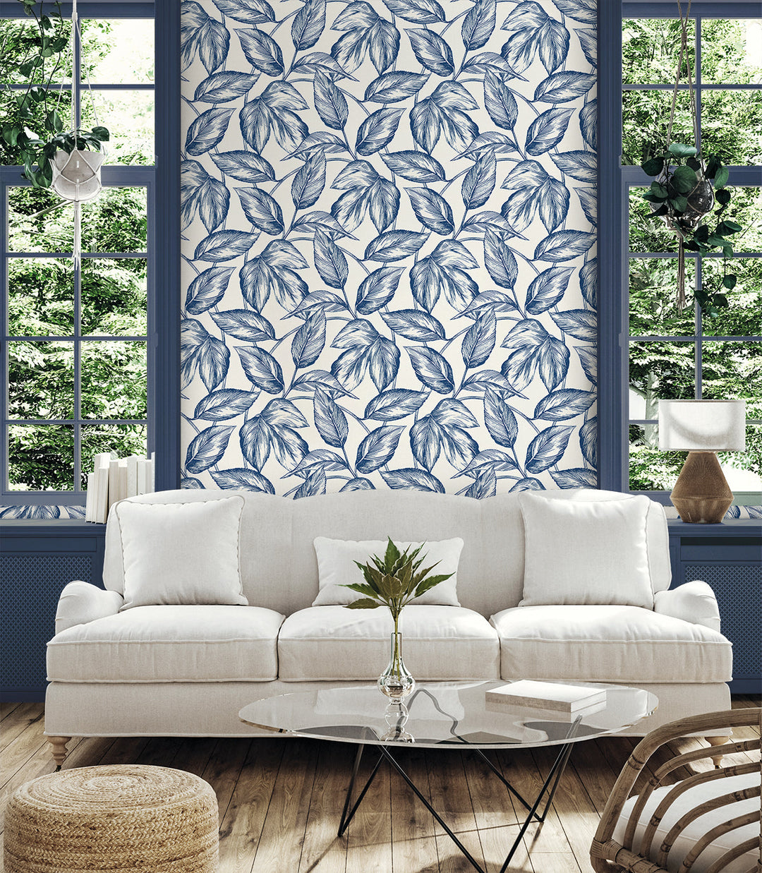 Beckett Sketched Leaves Blueberry Hill SC20002 by Seabrook Designs Designer Wallpaper
