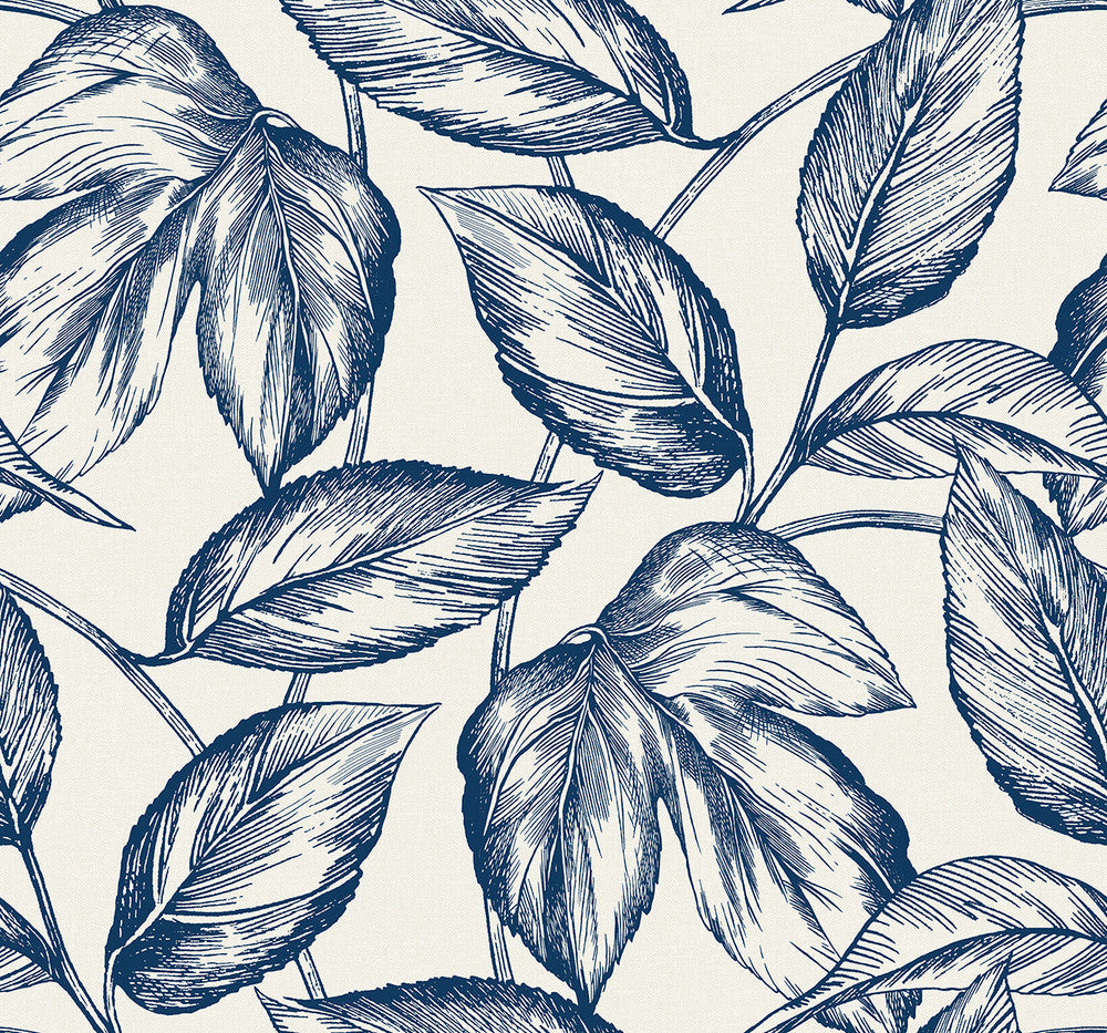 Beckett Sketched Leaves Blueberry Hill SC20002 by Seabrook Designs Designer Wallpaper