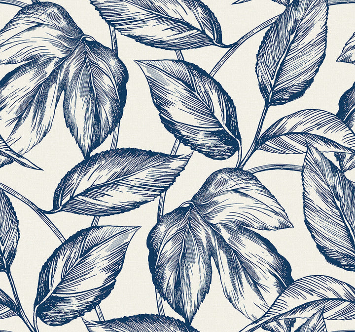Beckett Sketched Leaves Blueberry Hill SC20002 by Seabrook Designs Designer Wallpaper