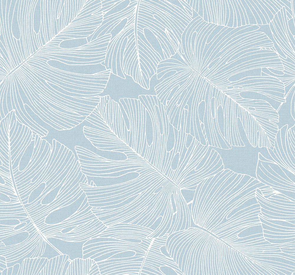 Tarra Monstera Leaf Early Sky SC20202 by Seabrook Designs Designer Wallpaper
