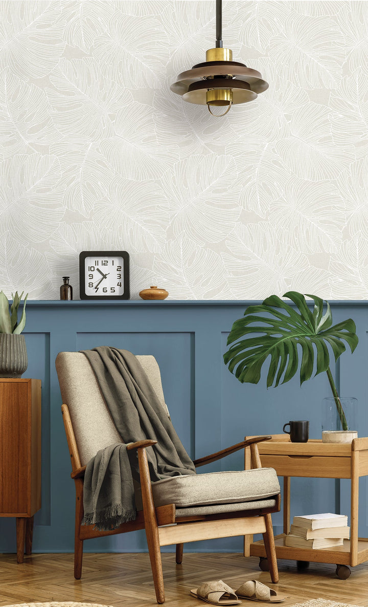 Tarra Monstera Leaf White Sand SC20205 by Seabrook Designs Designer Wallpaper