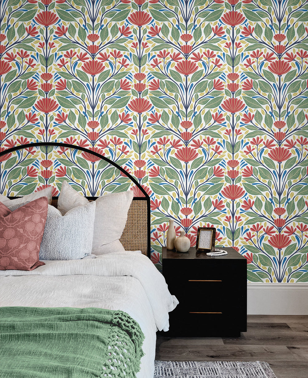 Carmela Folk Floral Primaries SC20601 by Seabrook Designs Designer Wallpaper