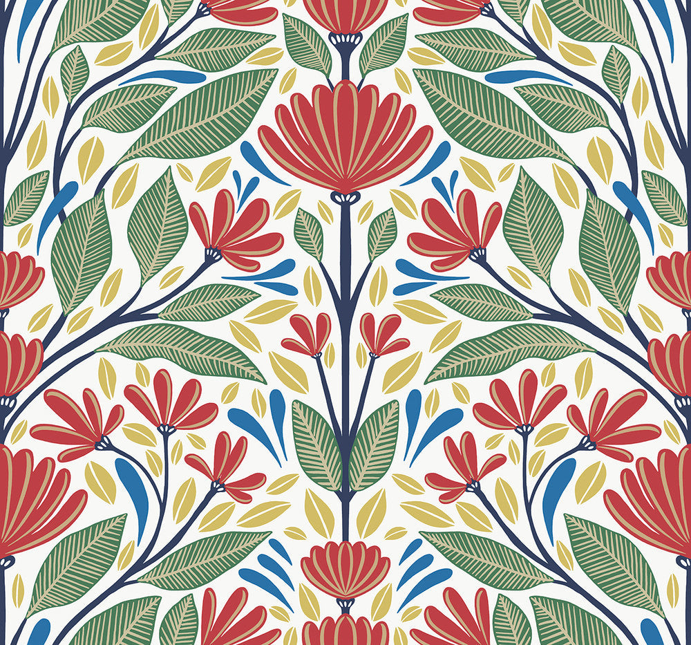 Carmela Folk Floral Primaries SC20601 by Seabrook Designs Designer Wallpaper