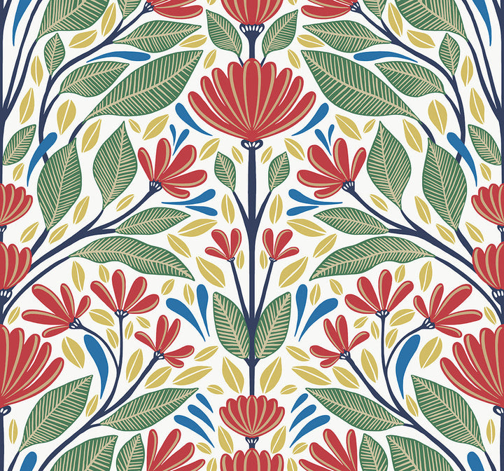 Carmela Folk Floral Primaries SC20601 by Seabrook Designs Designer Wallpaper