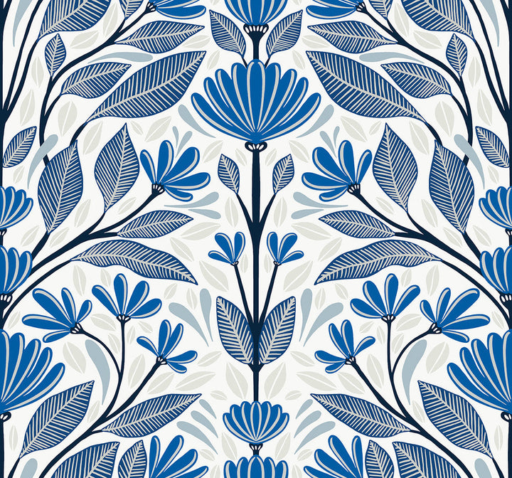 Carmela Folk Floral True Blue SC20602 by Seabrook Designs Designer Wallpaper