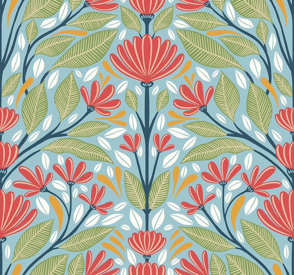 Carmela Folk Floral Summer Garden SC20604 by Seabrook Designs Designer Wallpaper