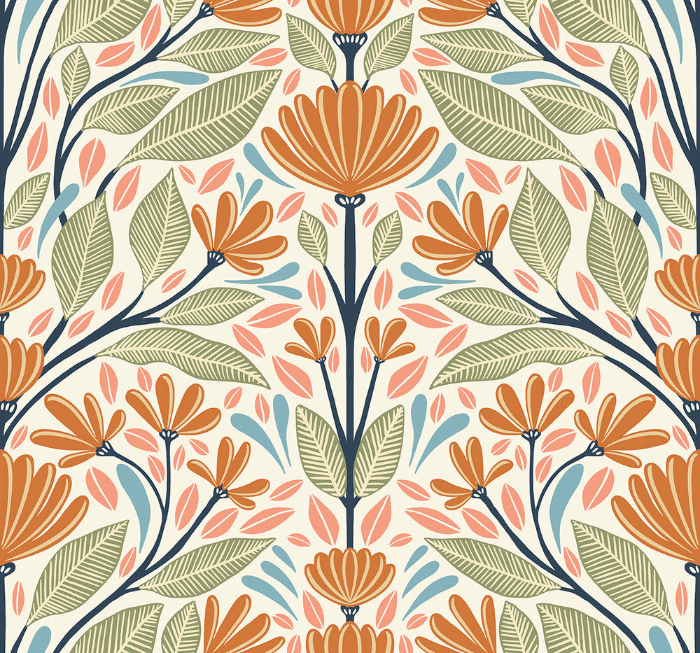 Carmela Folk Floral Summer Ends SC20606 by Seabrook Designs Designer Wallpaper