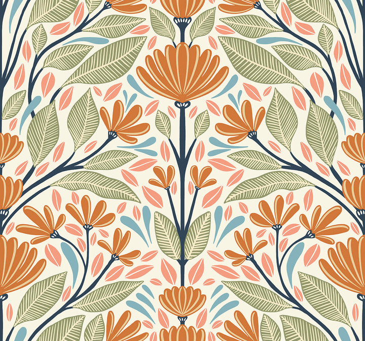 Carmela Folk Floral Summer Ends SC20606 by Seabrook Designs Designer Wallpaper