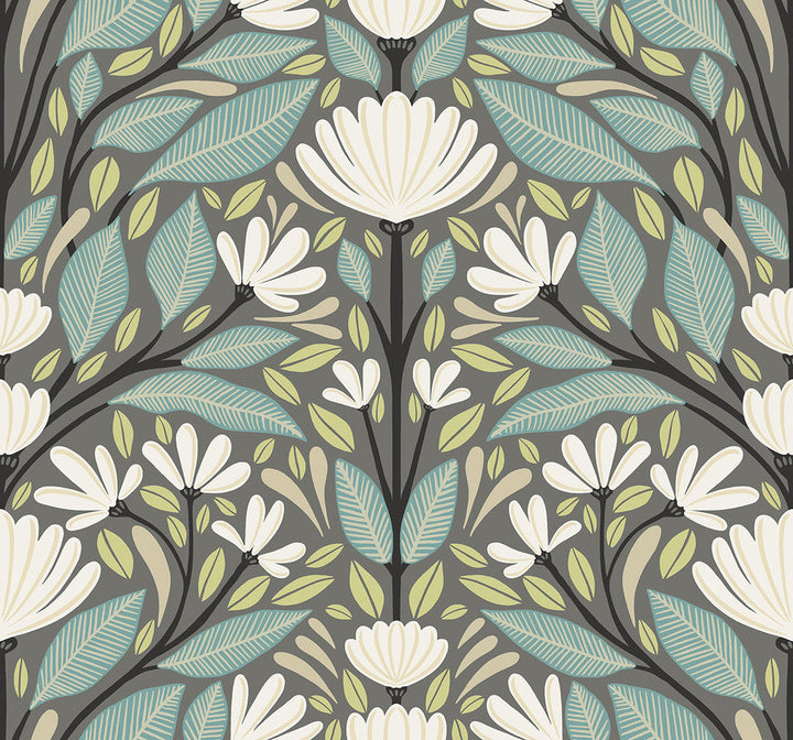 Carmela Folk Floral Spirit Grey SC20608 by Seabrook Designs Designer Wallpaper