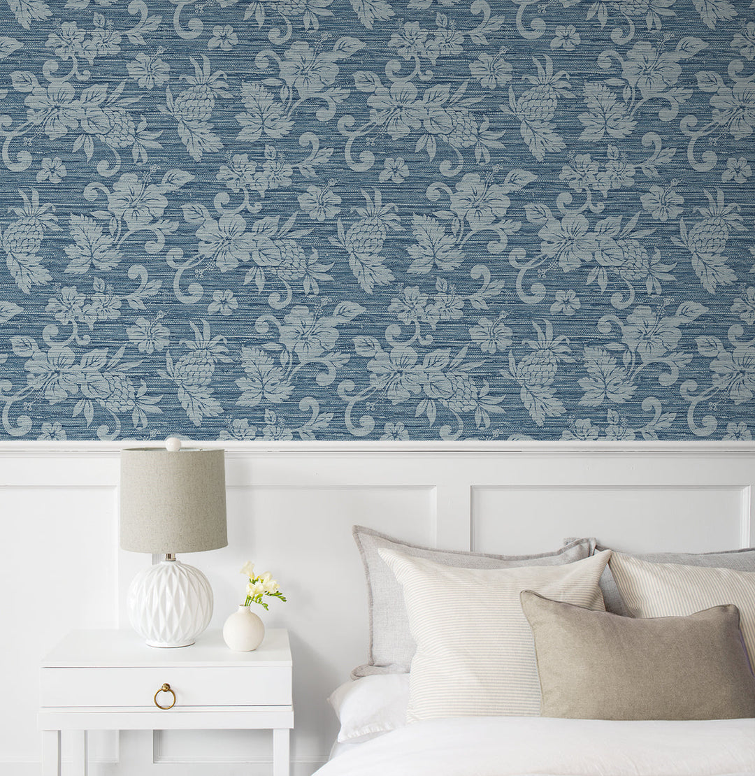 Juno Island Floral Bay Blue SC20802 by Seabrook Designs Designer Wallpaper