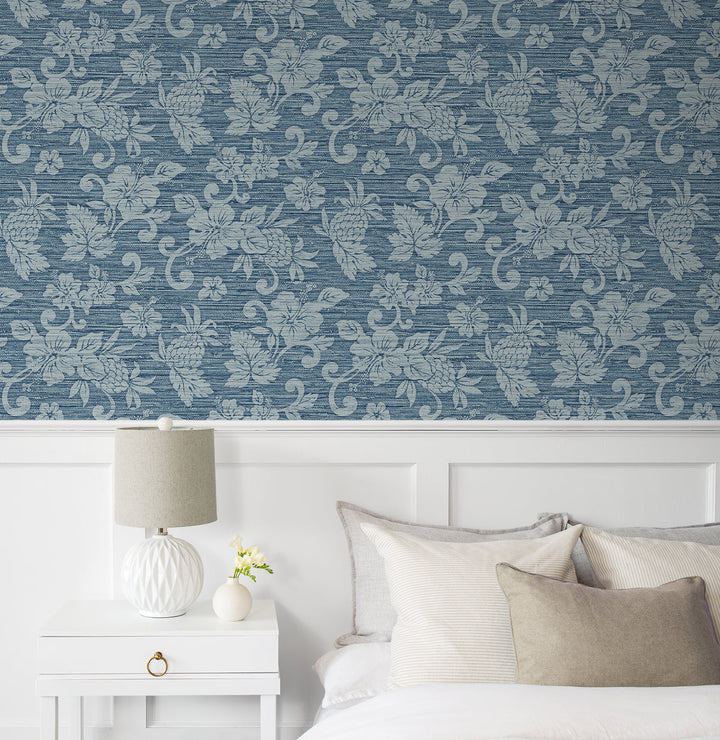 Juno Island Floral Bay Blue SC20802 by Seabrook Designs Designer Wallpaper