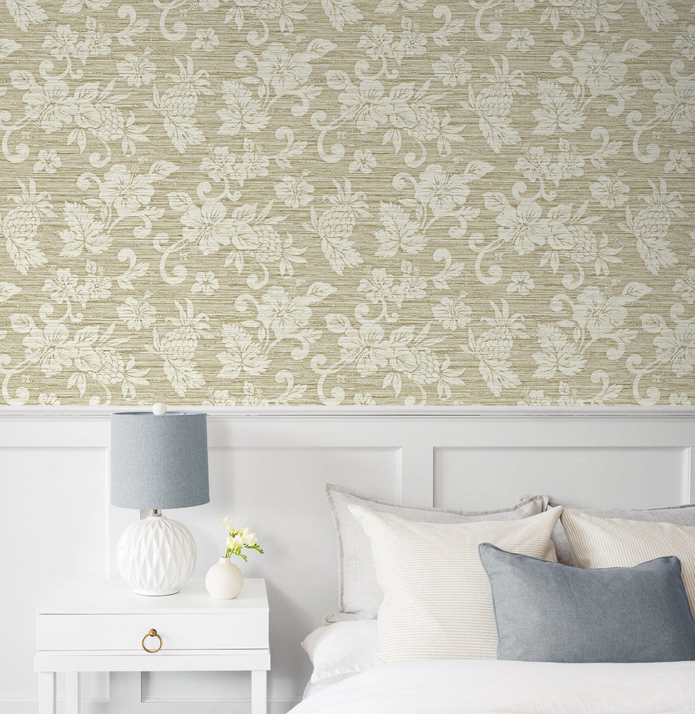 Juno Island Floral Saddle Tan SC20805 by Seabrook Designs Designer Wallpaper