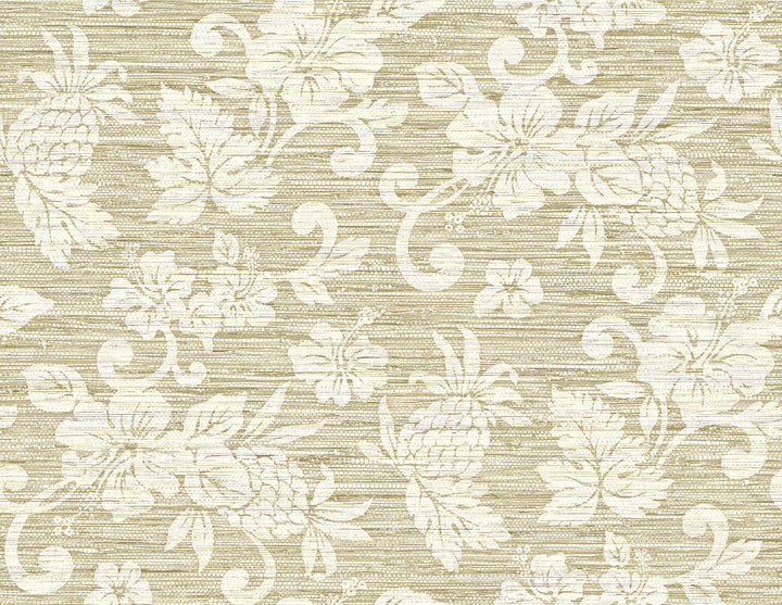 Juno Island Floral Saddle Tan SC20805 by Seabrook Designs Designer Wallpaper