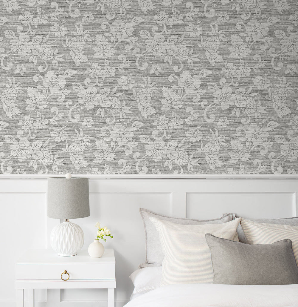 Juno Island Floral Half Moon Grey SC20808 by Seabrook Designs Designer Wallpaper