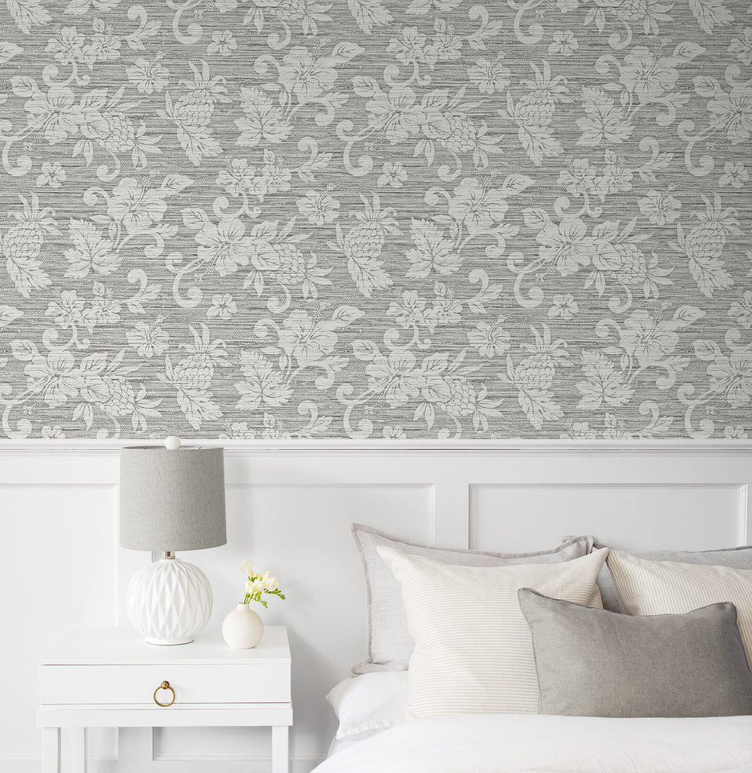 Juno Island Floral Half Moon Grey SC20808 by Seabrook Designs Designer Wallpaper