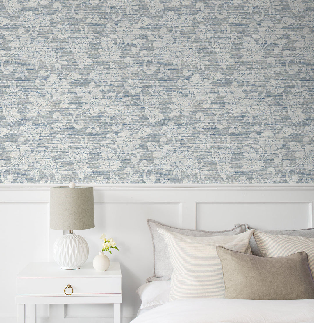 Juno Island Floral Fantasy Blue SC20812 by Seabrook Designs Designer Wallpaper