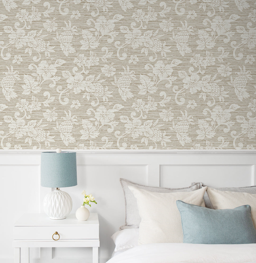 Juno Island Floral Balanced Beige SC20815 by Seabrook Designs Designer Wallpaper