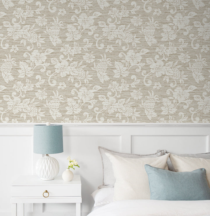 Juno Island Floral Balanced Beige SC20815 by Seabrook Designs Designer Wallpaper