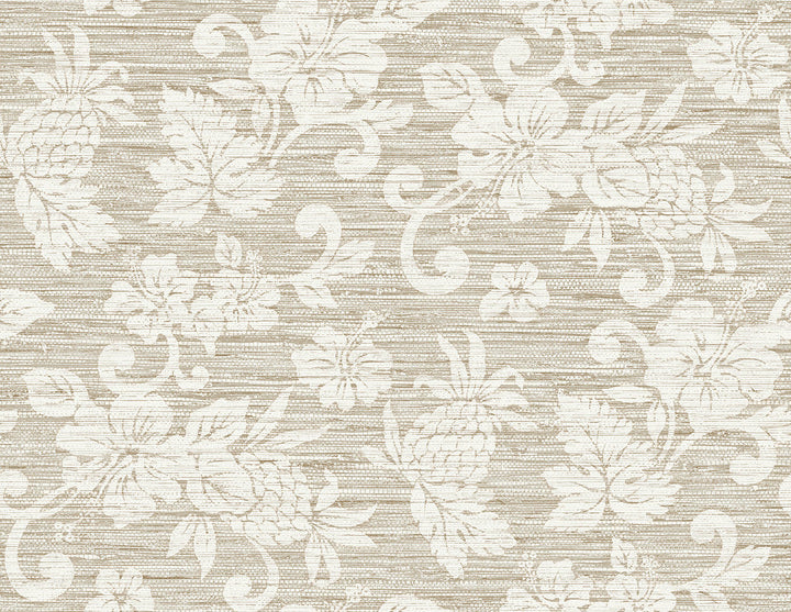 Juno Island Floral Balanced Beige SC20815 by Seabrook Designs Designer Wallpaper