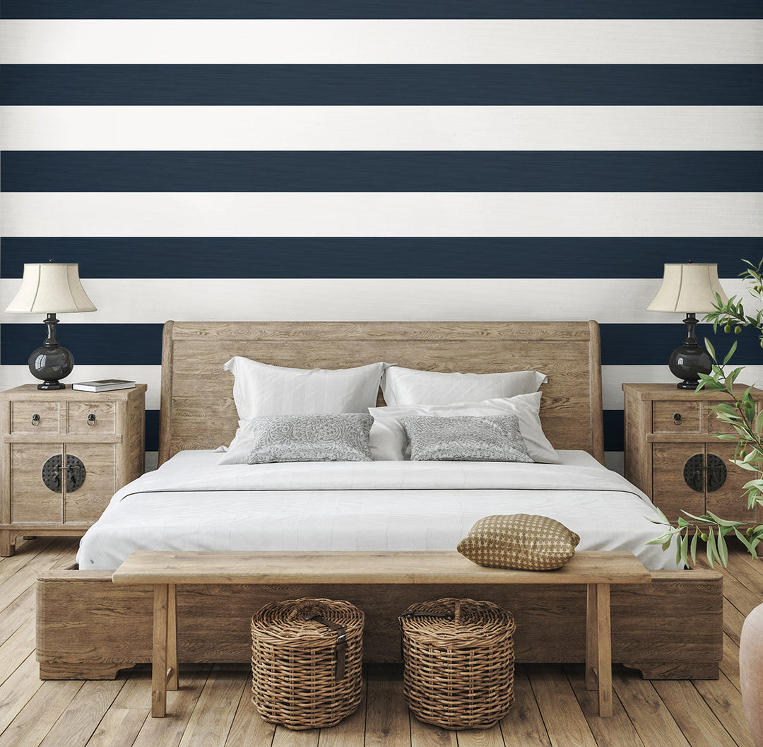 Dylan Striped Stringcloth Captin Blue SC21002 by Seabrook Designs Designer Wallpaper