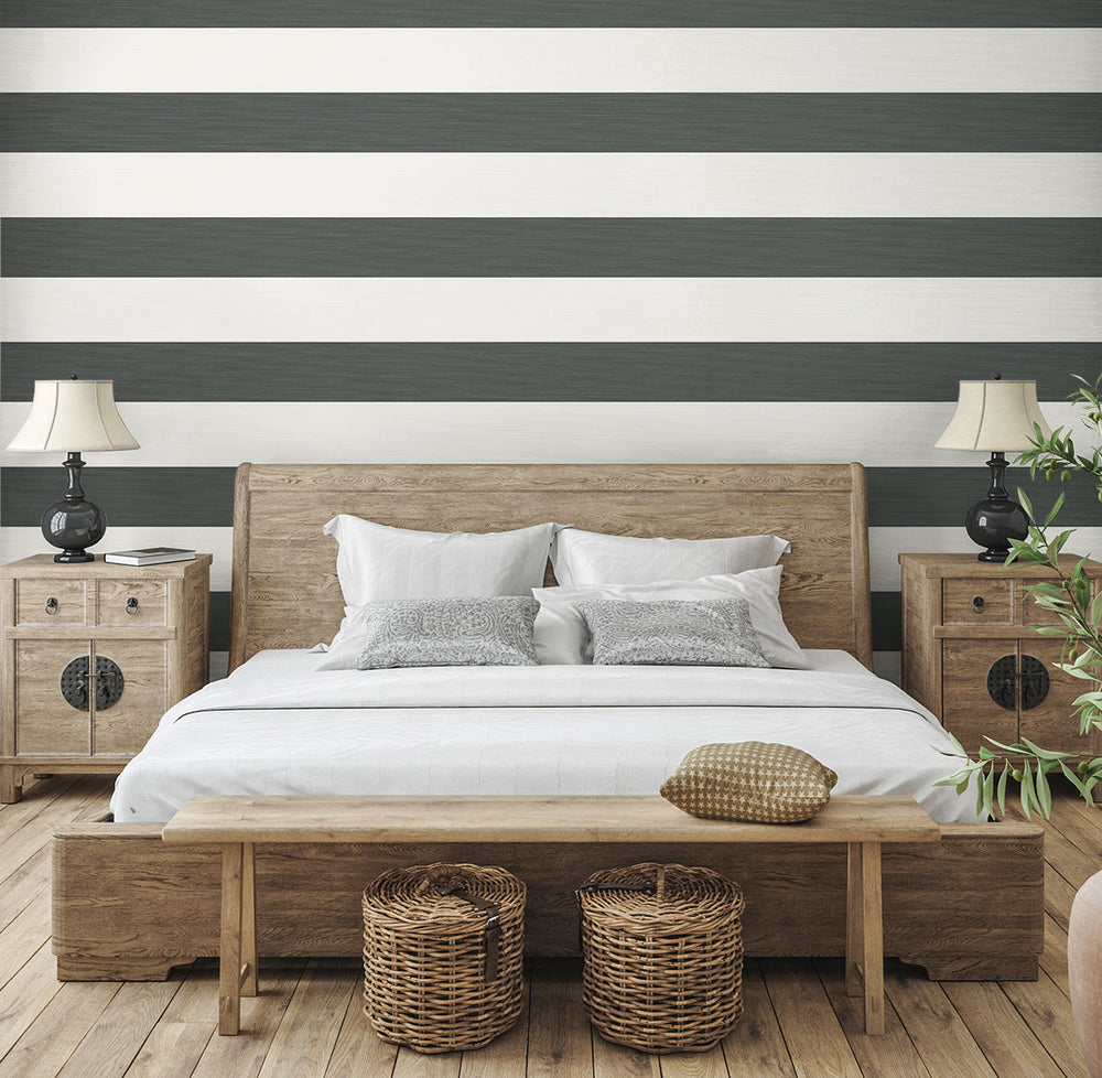 Dylan Striped Stringcloth Deep Grey SC21008 by Seabrook Designs Designer Wallpaper