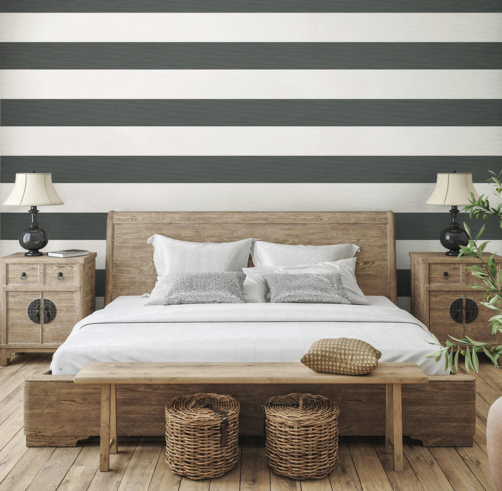 Dylan Striped Stringcloth Deep Grey SC21008 by Seabrook Designs Designer Wallpaper