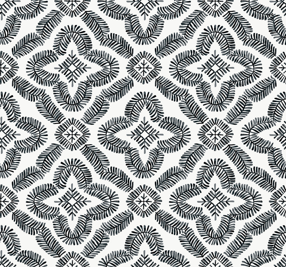 Talia Botanical Medallion Black and White SC21300 by Seabrook Designs Designer Wallpaper
