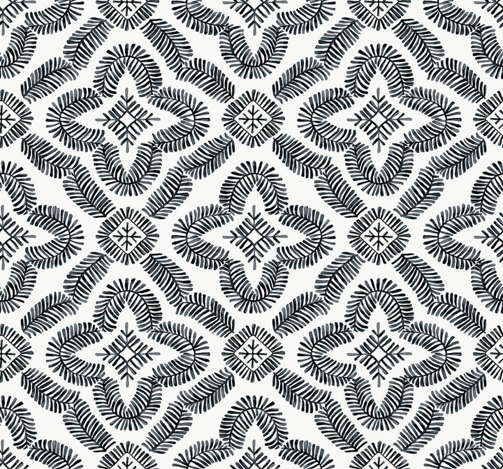 Talia Botanical Medallion Black and White SC21300 by Seabrook Designs Designer Wallpaper