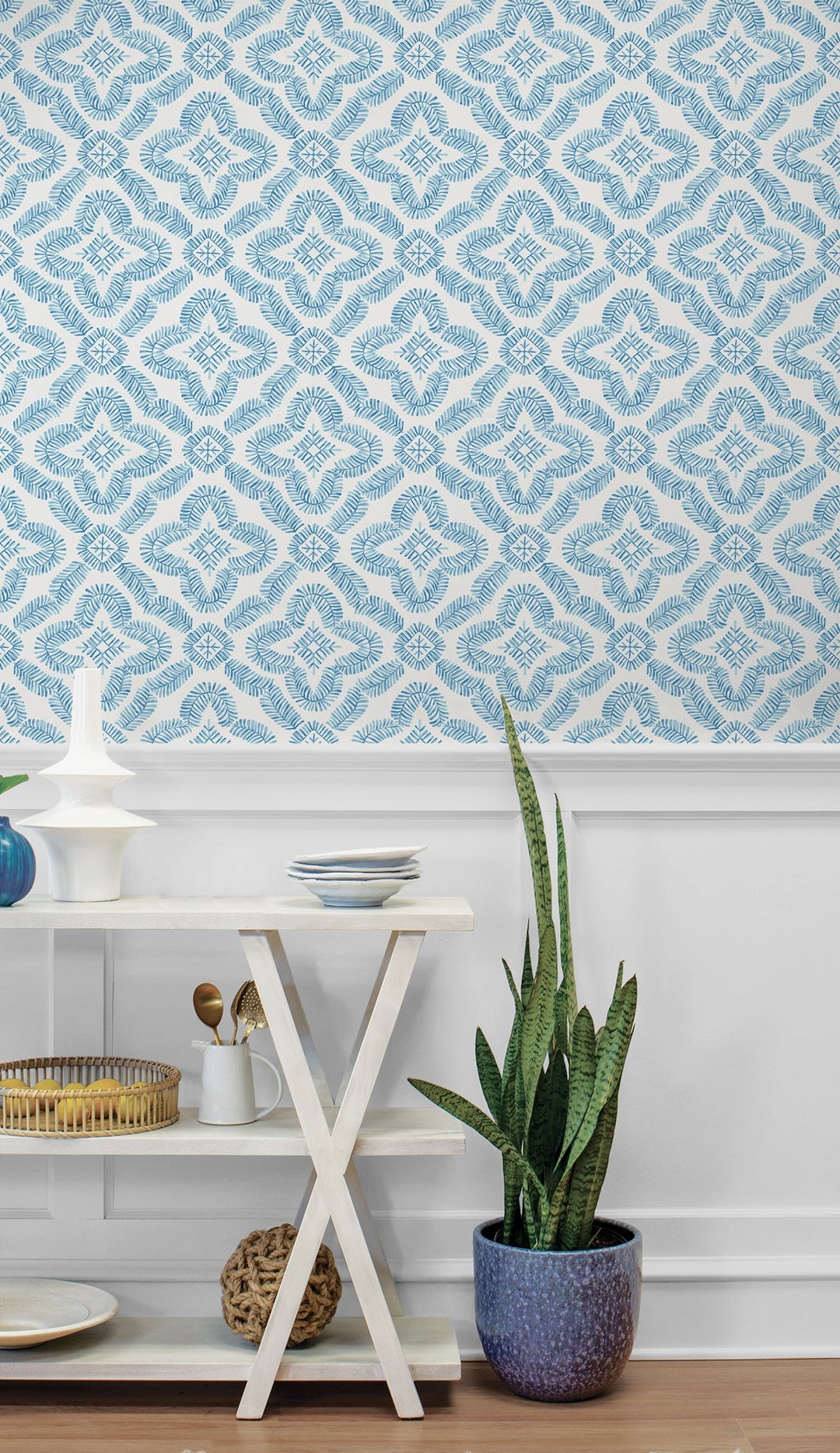 Talia Botanical Medallion Breezy Blue SC21302 by Seabrook Designs Designer Wallpaper