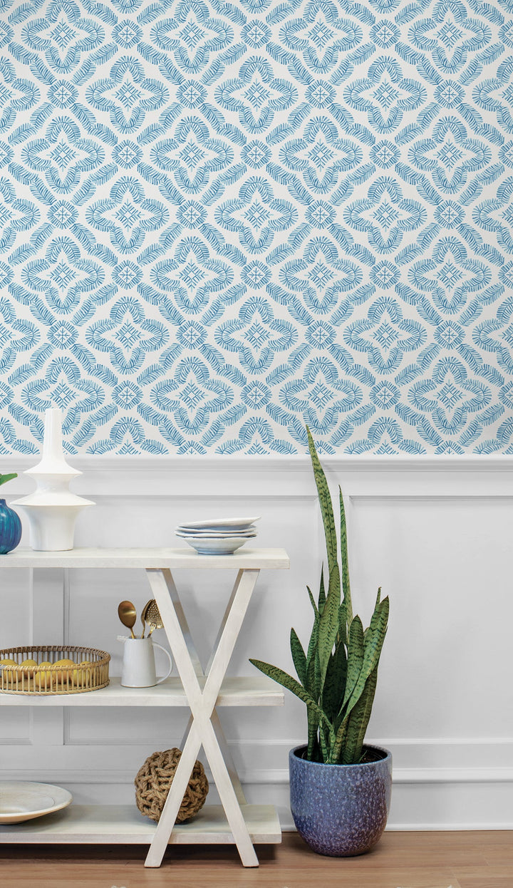 Talia Botanical Medallion Breezy Blue SC21302 by Seabrook Designs Designer Wallpaper