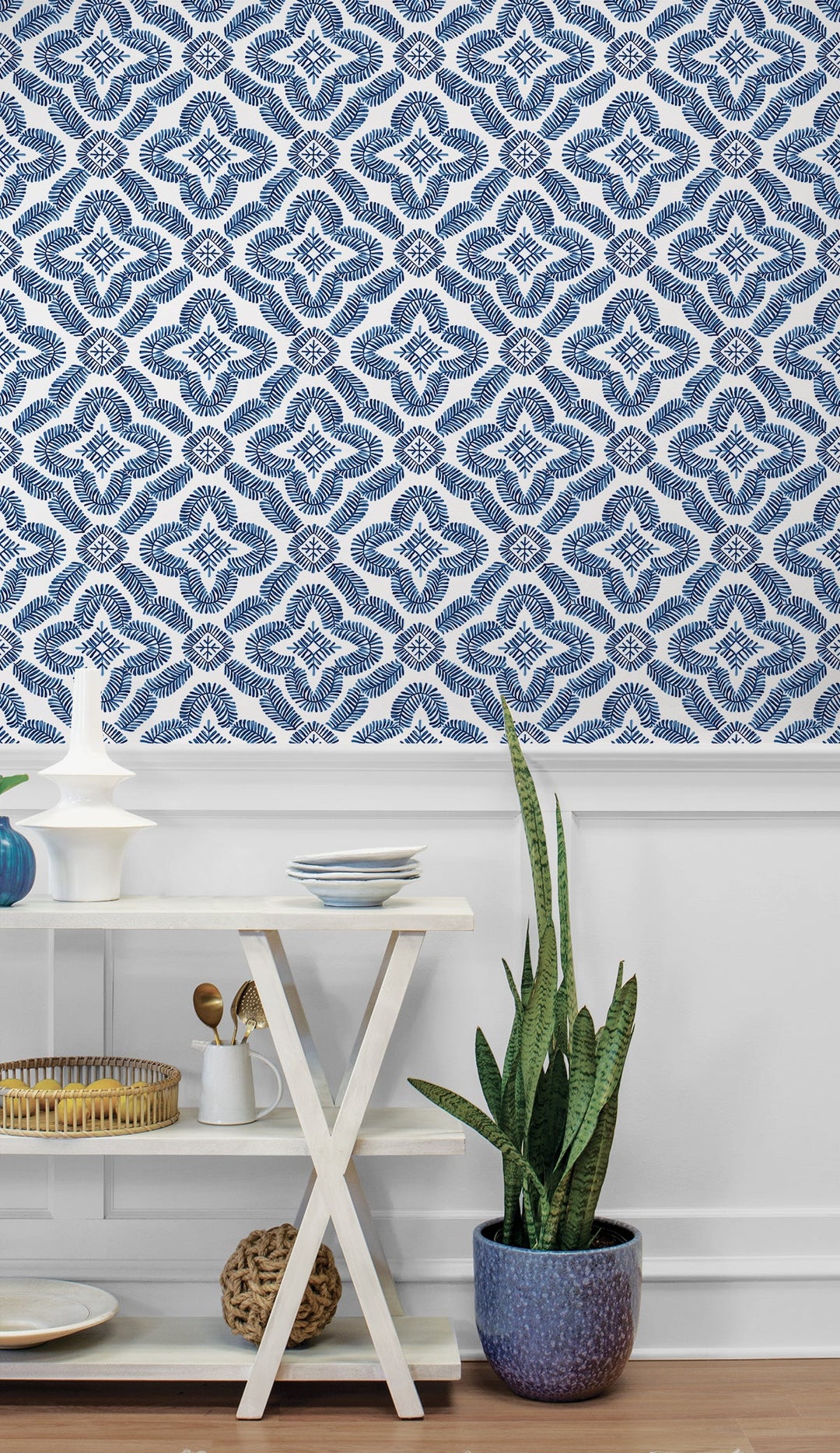 Talia Botanical Medallion Cottage Blue SC21312 by Seabrook Designs Designer Wallpaper