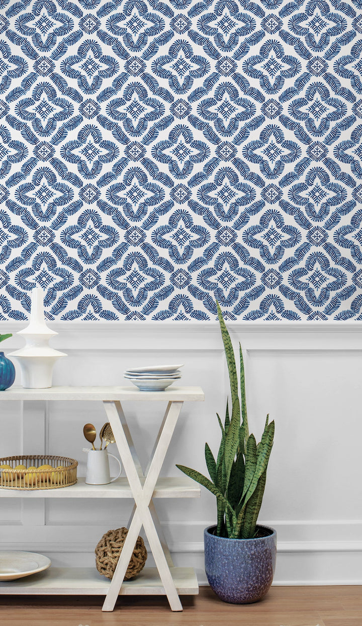 Talia Botanical Medallion Cottage Blue SC21312 by Seabrook Designs Designer Wallpaper