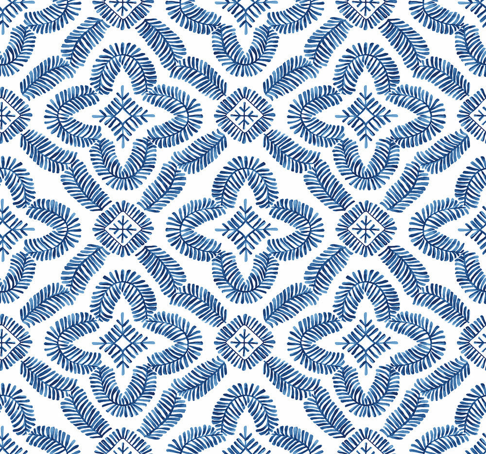 Talia Botanical Medallion Cottage Blue SC21312 by Seabrook Designs Designer Wallpaper