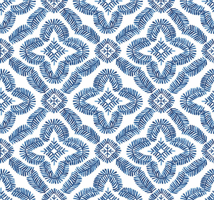 Talia Botanical Medallion Cottage Blue SC21312 by Seabrook Designs Designer Wallpaper