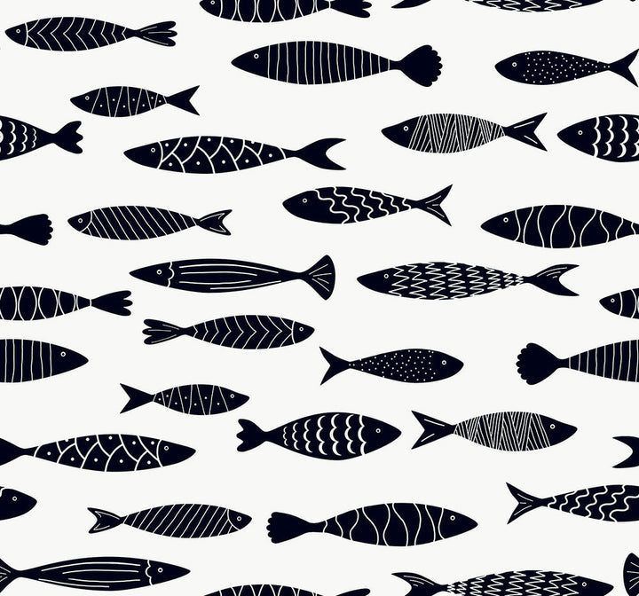 Bay Fish Black and White SC21500 by Seabrook Designs Designer Wallpaper