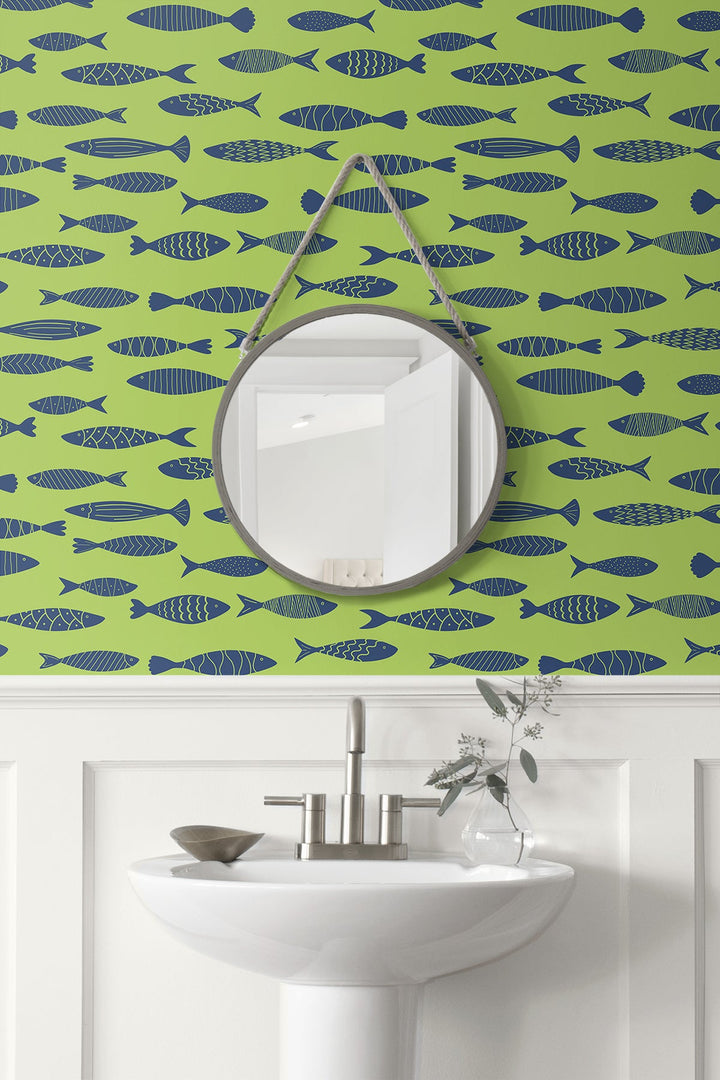 Bay Fish Buckingham Green SC21504 by Seabrook Designs Designer Wallpaper