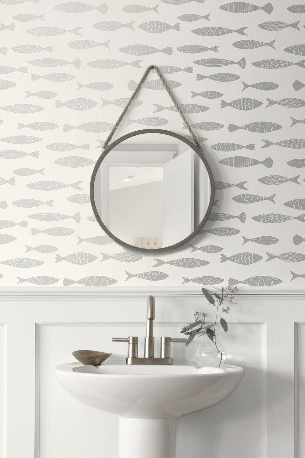 Bay Fish Silver Sea SC21508 by Seabrook Designs Designer Wallpaper