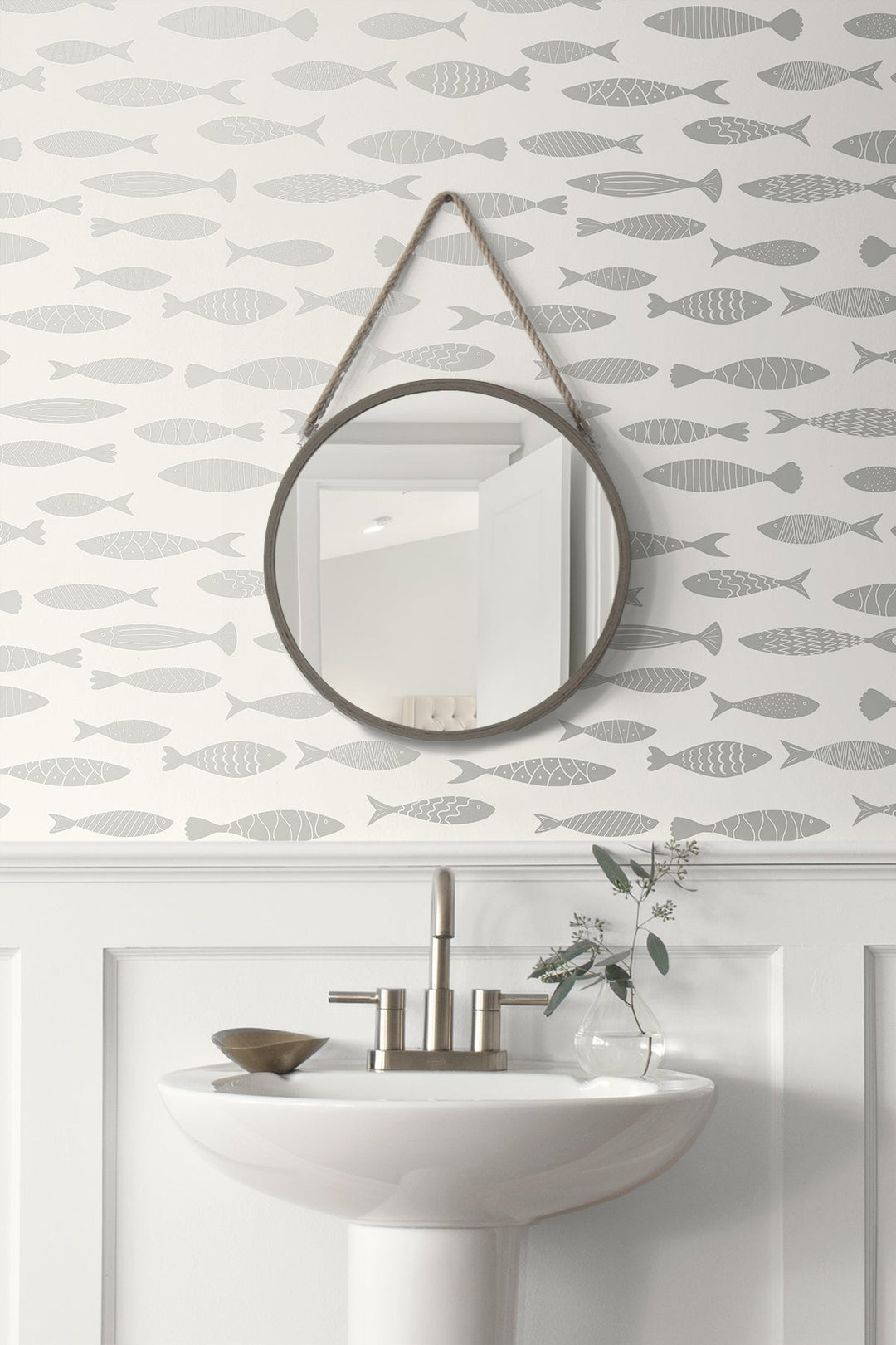 Bay Fish Silver Sea SC21508 by Seabrook Designs Designer Wallpaper