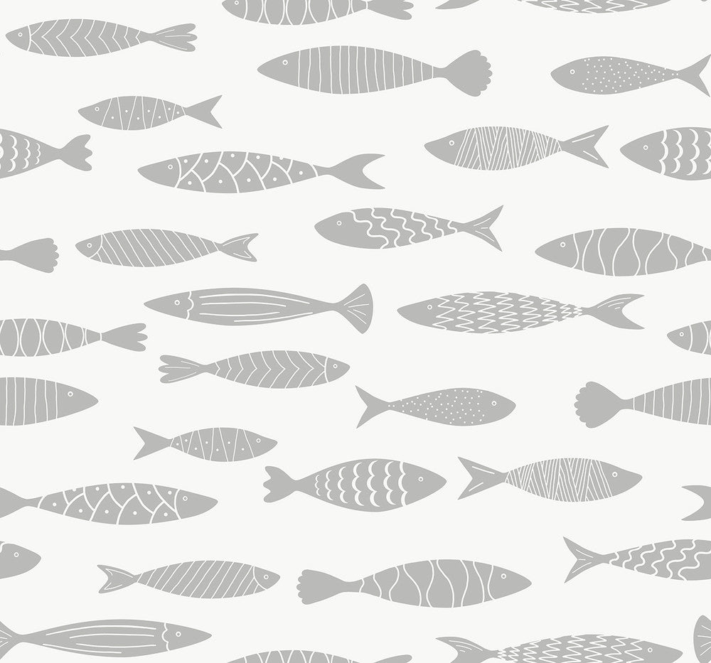 Bay Fish Silver Sea SC21508 by Seabrook Designs Designer Wallpaper