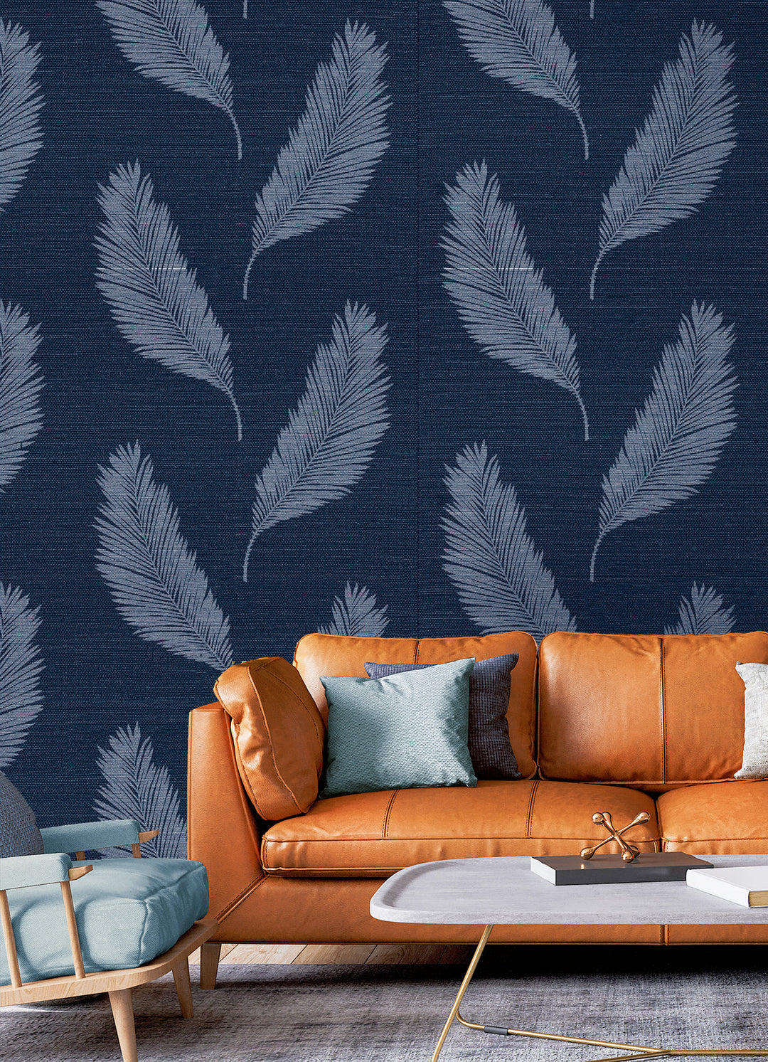 Tossed Palm Sisal Grasscloth Midnight Blue SC21602 by Seabrook Designs Designer Wallpaper