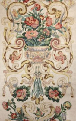 Baroque Floral Canvas Multicolor SC16136M0001 by Scalamandre Designer Fabric 100% LINEN UNITED KINGDOM HEAVY DUTY Horizontal: 44" and Vertical: 25" 50 - Swanky Fabrics -