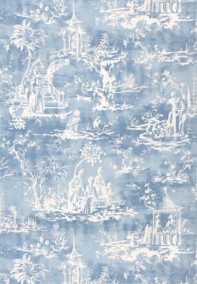 Summer Palace Print Sky SC165610001 by Scalamandre Designer Fabric ORIANA 55% LINEN 45% COTTON ITALY LIGHT DUTY Horizontal: 66.125" and Vertical: 55" 56 - Swanky Fabrics -