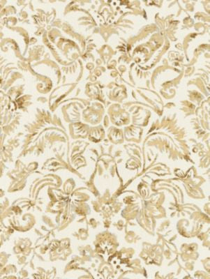 Mansfield Damask Print Ivory & Burnished Gold SC165980001 by Scalamandre Designer Fabric MODERN LUXURY 100% LINEN ITALY MEDIUM DUTY Horizontal: 32.25" and Vertical: 26.75" 54.5 - Swanky Fabrics -