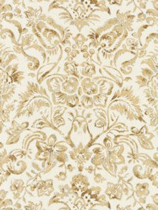 Scalamandre Fabric Mansfield Damask Print Ivory & Burnished Gold SC165980001