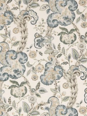 Cumbria Hand Block Print Aquamarine On Ivory SC166030001 by Scalamandre Designer Fabric LA BOHEME 100% LINEN THAILAND LIGHT DUTY Horizontal: 36" and Vertical: 16.625" 49.5 - Swanky Fabrics -